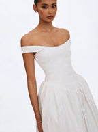 Tinsley White Jacquard Bardot Wedding Gown