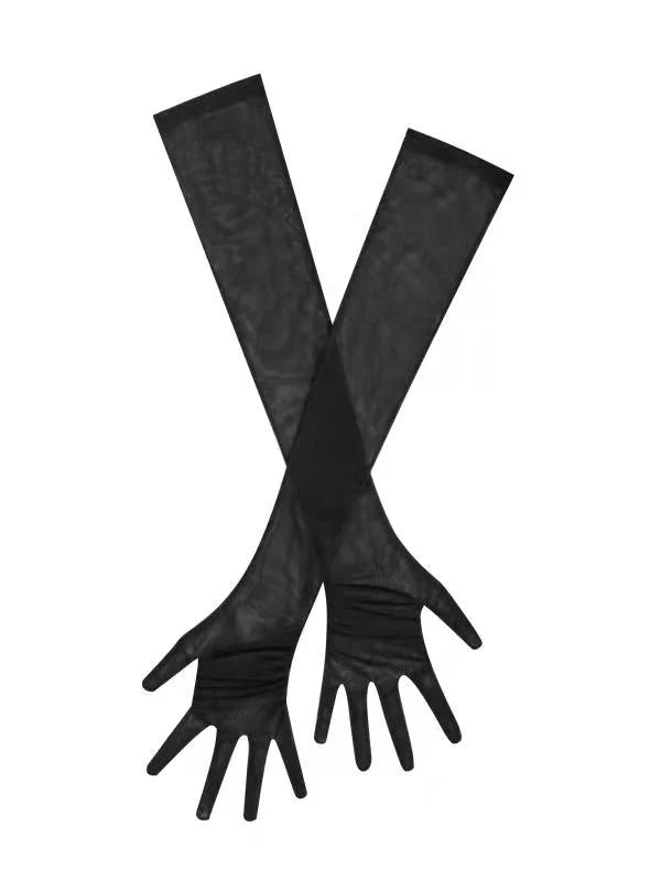 Qira Black Mesh Opera length Gloves