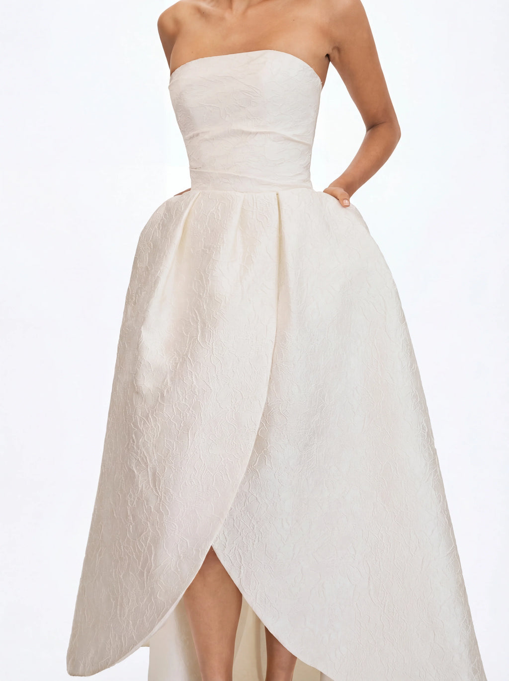 Tomika Ivory Jacquard Dipped Hem Wedding Gown
