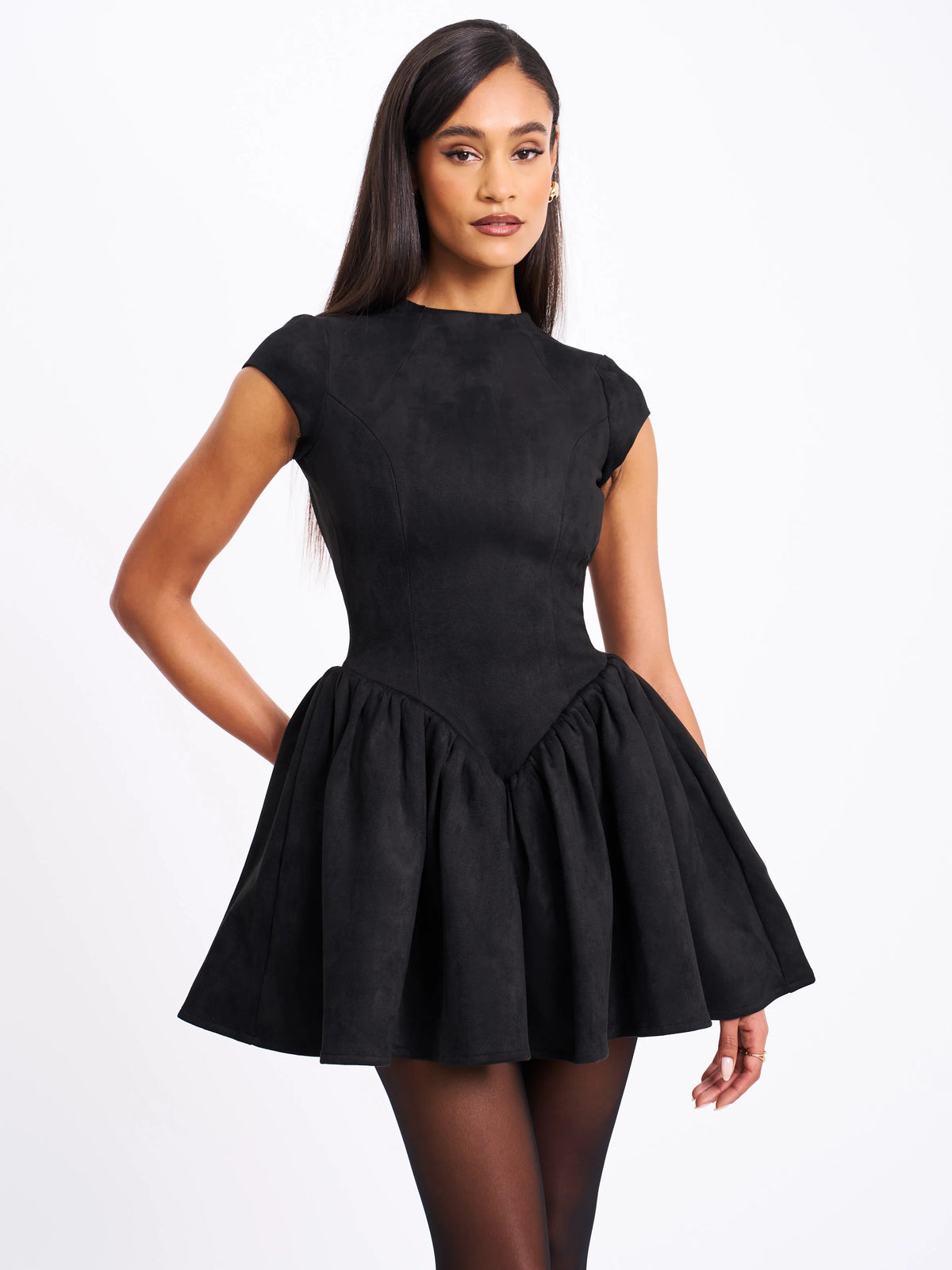 Jacqueline Backless Black Mini Puffy Suede Dress Archive Sale