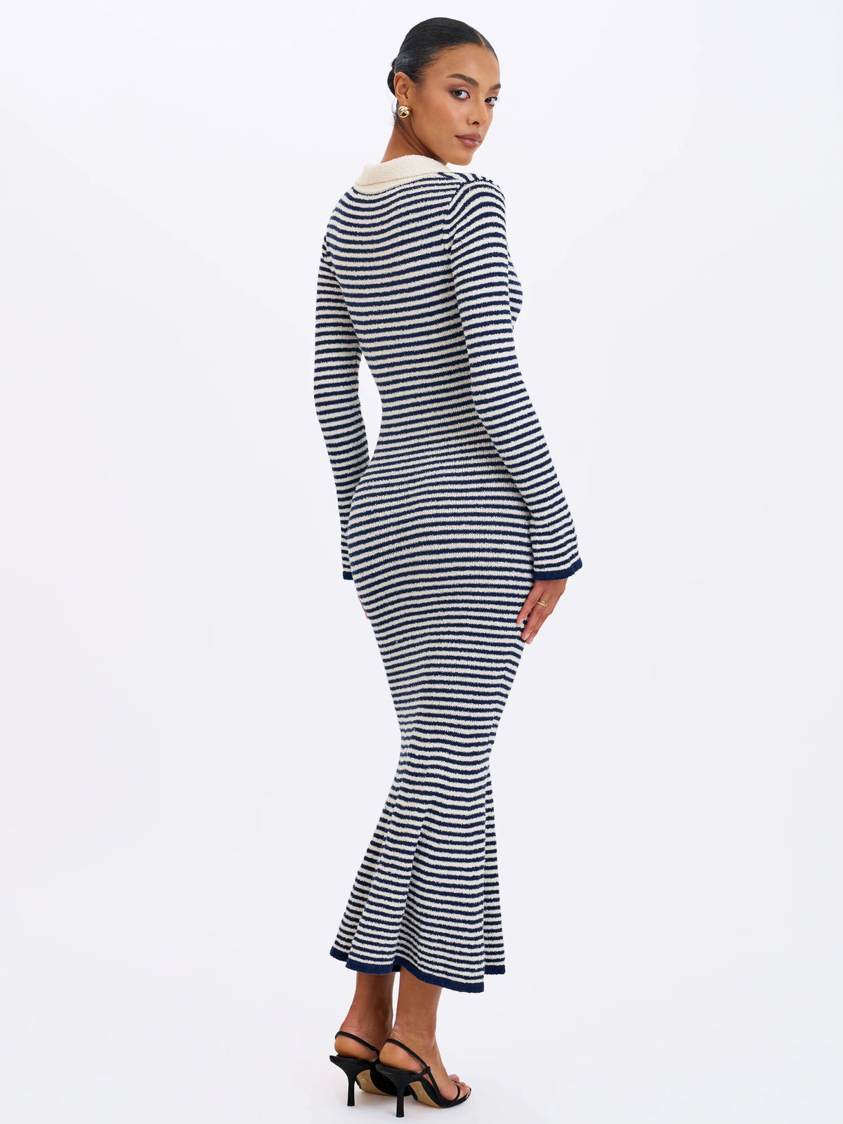 Xelie Navy White Cotton Terry Knit Mermaid Maxi Dress