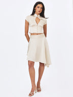 Galilea Ivory Floral Jacquard Keyhole Mandarin Collar Top