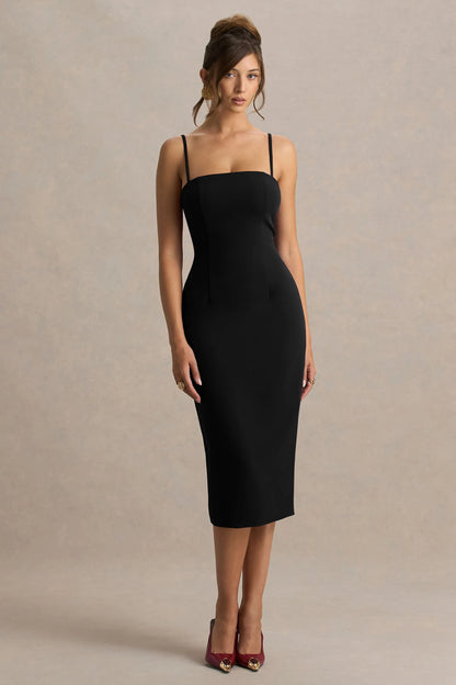 Baylor Black Midi Dress With Removable Cape Detail