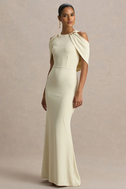 Yulia Sand High Neck Maxi Dress With Cape Sleeves