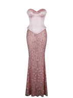 Uliya Rosy Pink Strapless Mermaid Peplum Maxi Dress