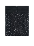 Preslie Black Satin Crystal Mesh Sheath Maxi Dress