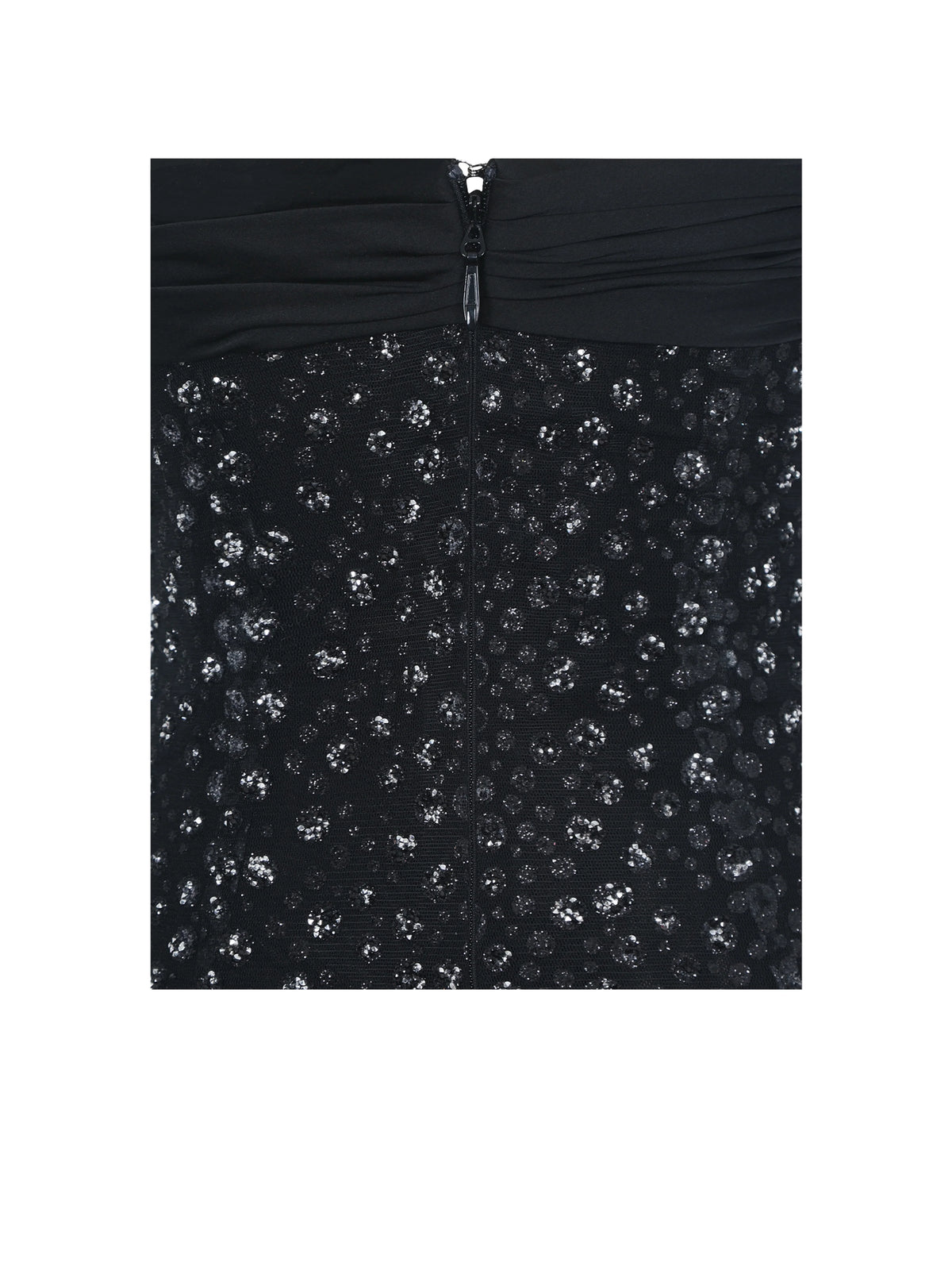 Preslie Black Satin Crystal Mesh Sheath Maxi Dress