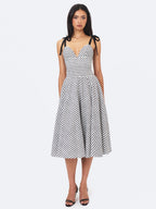 Riley Black White Striped Linen Flared Midi Dress