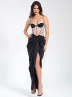 Cadence Black Satin Crystal Embellished Corset Dress Archive Sale
