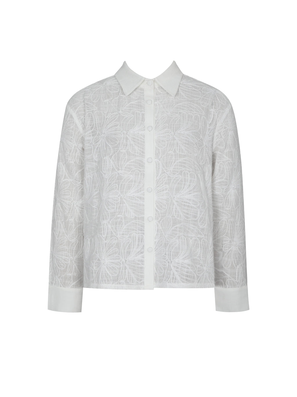 Quintina White Embroidered Cotton Gauze Button Down Shirt