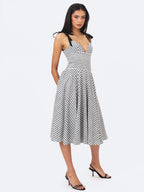 Riley Black White Striped Linen Flared Midi Dress