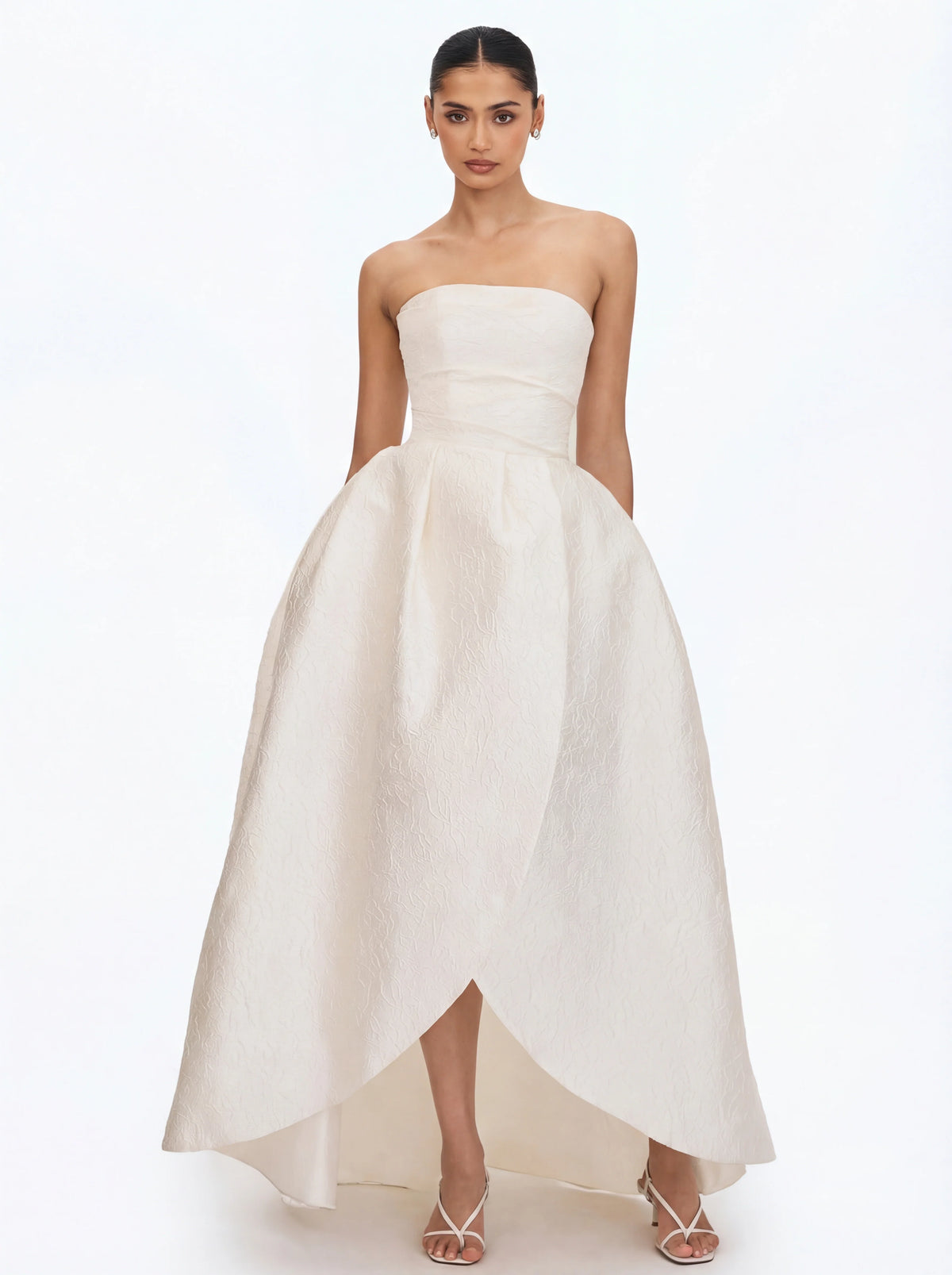 Tomika Ivory Jacquard Dipped Hem Wedding Gown
