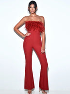 Kylan Burgundy Feather Jumpsuit Archive Sale