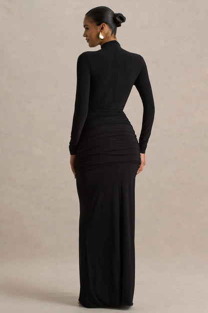 Alula Black High Neck Maxi Dress With Twist Detail