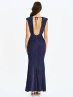 Terri Navy Sparkle Plunging Backless Maxi Dress