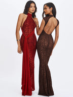 Cerise Scarlet Burnout Velvet Multiwear Mesh Ribbon Maxi Dress