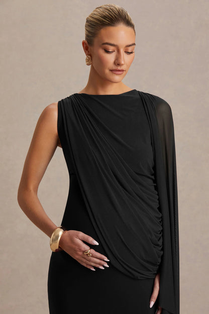 Cristina Black High Neck Maternity Maxi Dress With Cape Sleeve