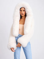 Kali White Cropped Vegan Shearling Fur Jacket