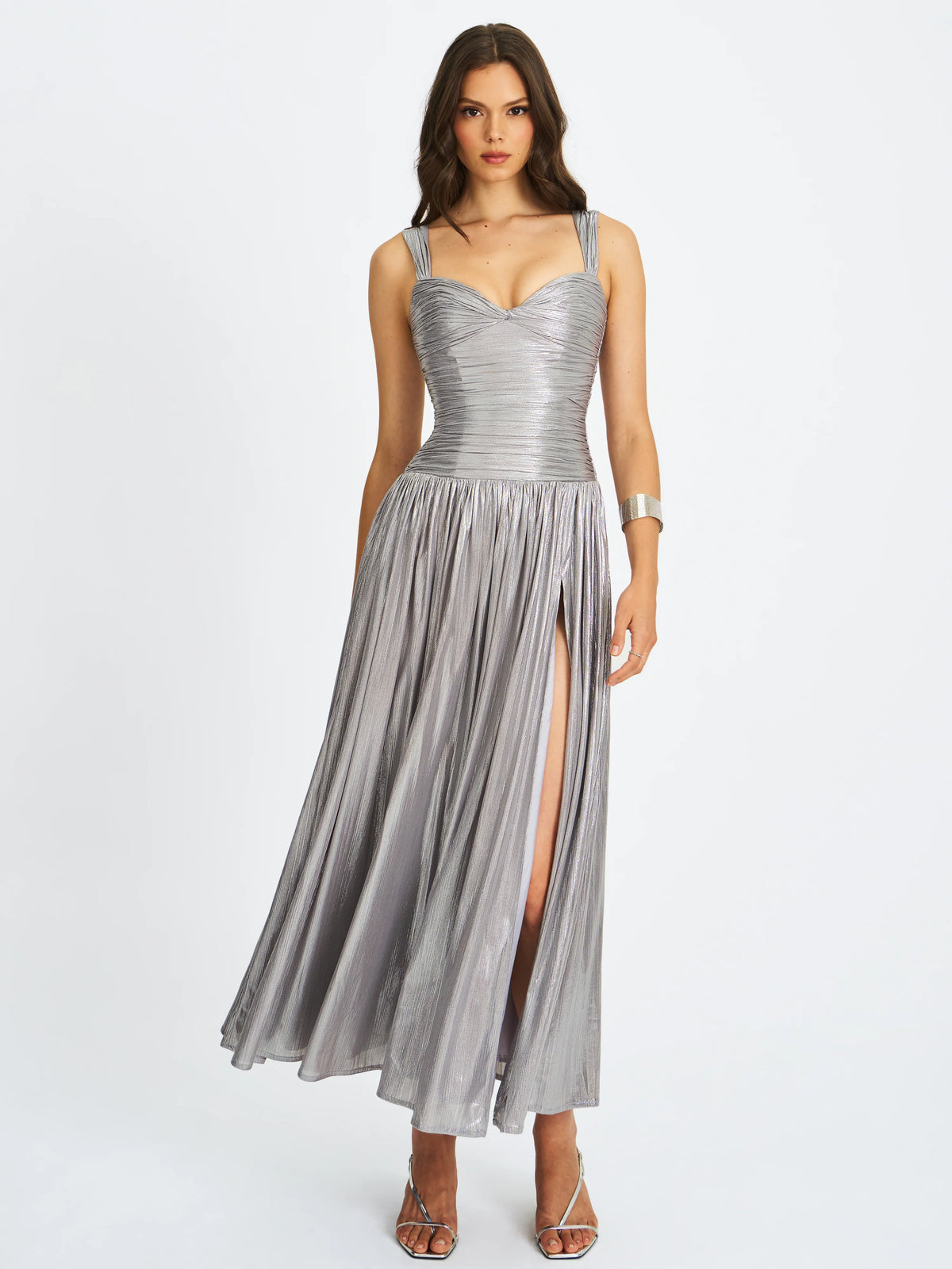 Palmer Silver Glitter Drop Waist Maxi Dress