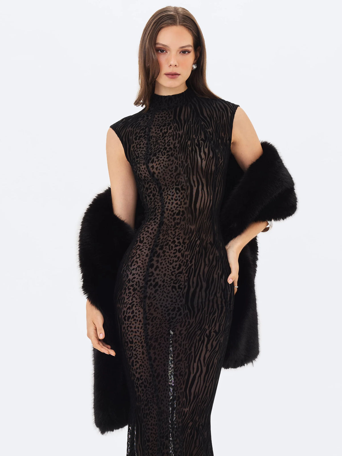 Jazmin Black Multi wear Faux Fur Scarf