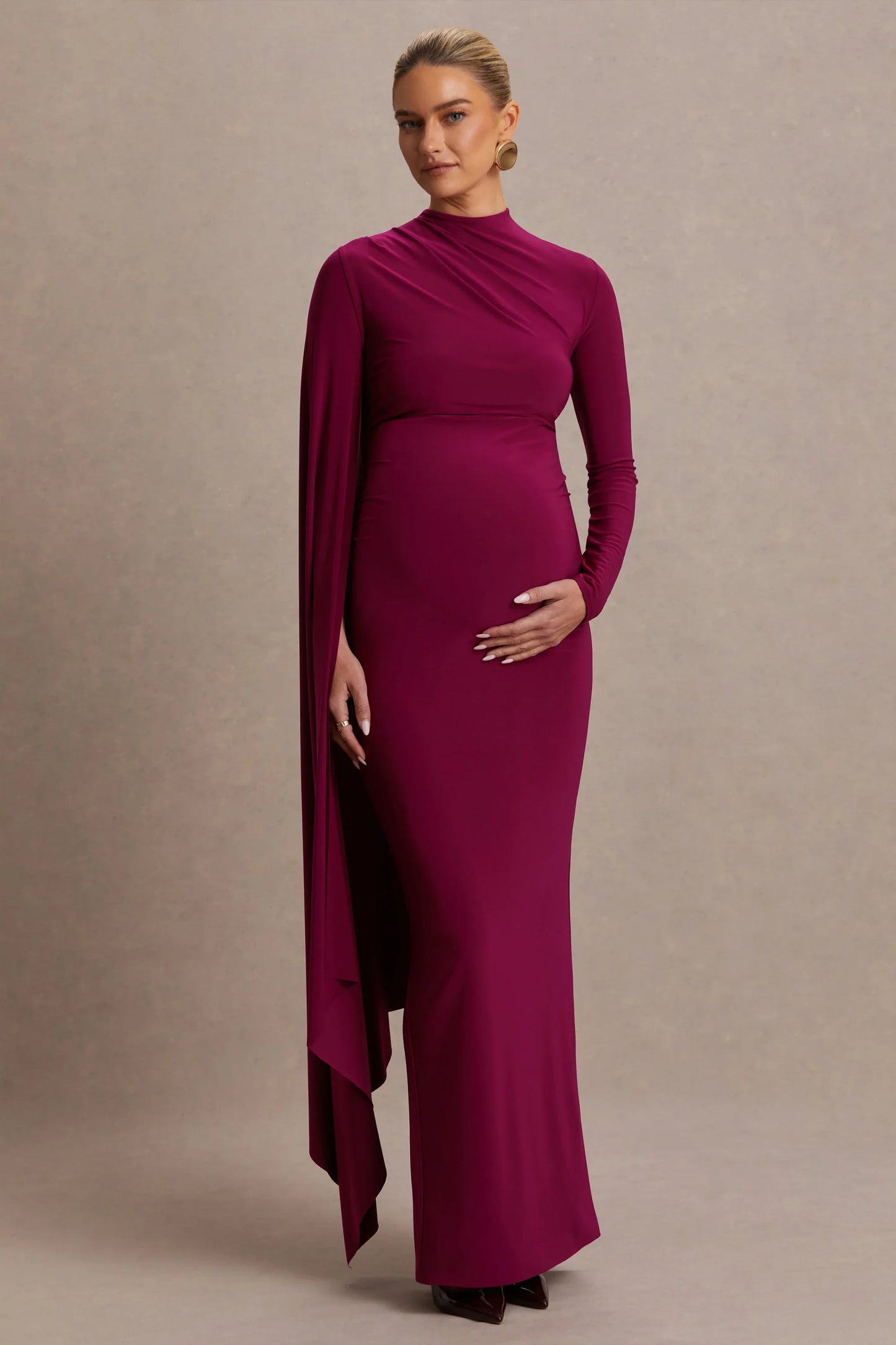 Lavinia Berry High Neck Maternity Maxi Dress With Cape Sleeve