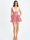 Nala Red Cotton Gingham Peterpan Collar Mini Dress