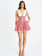 Nala Red Cotton Gingham Peterpan Collar Mini Dress