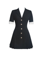 Ilitha Black Woven Crepe Pleated Mini Blazer Dress