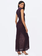 Riona Violet Burnout Velvet Mesh Keyhole Maxi Dress