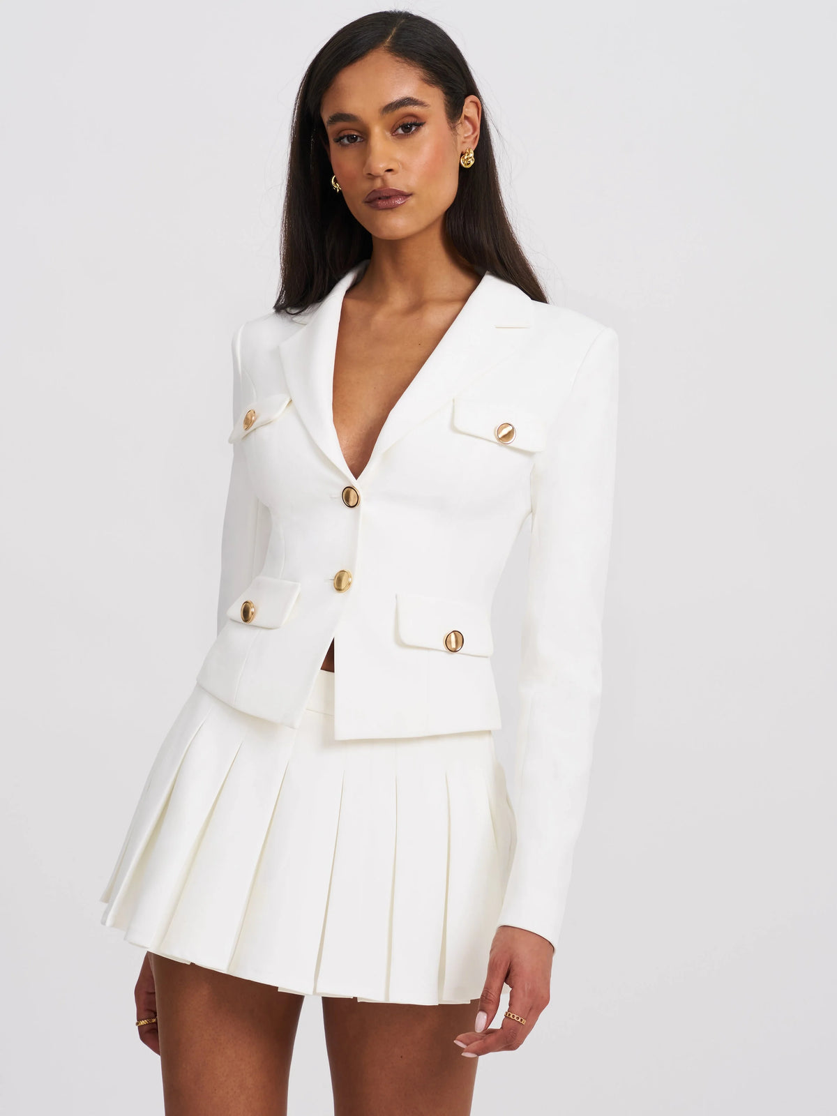 Oaklyn White Pleated Mini Skort