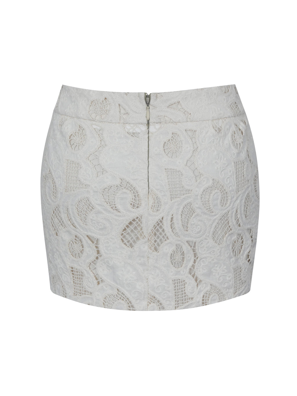 Wendy Beige Cotton Lace Low Rise Mini Skirt