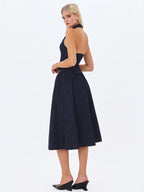 Maevie Indigo Denim Gathered A Line Midi Skirt