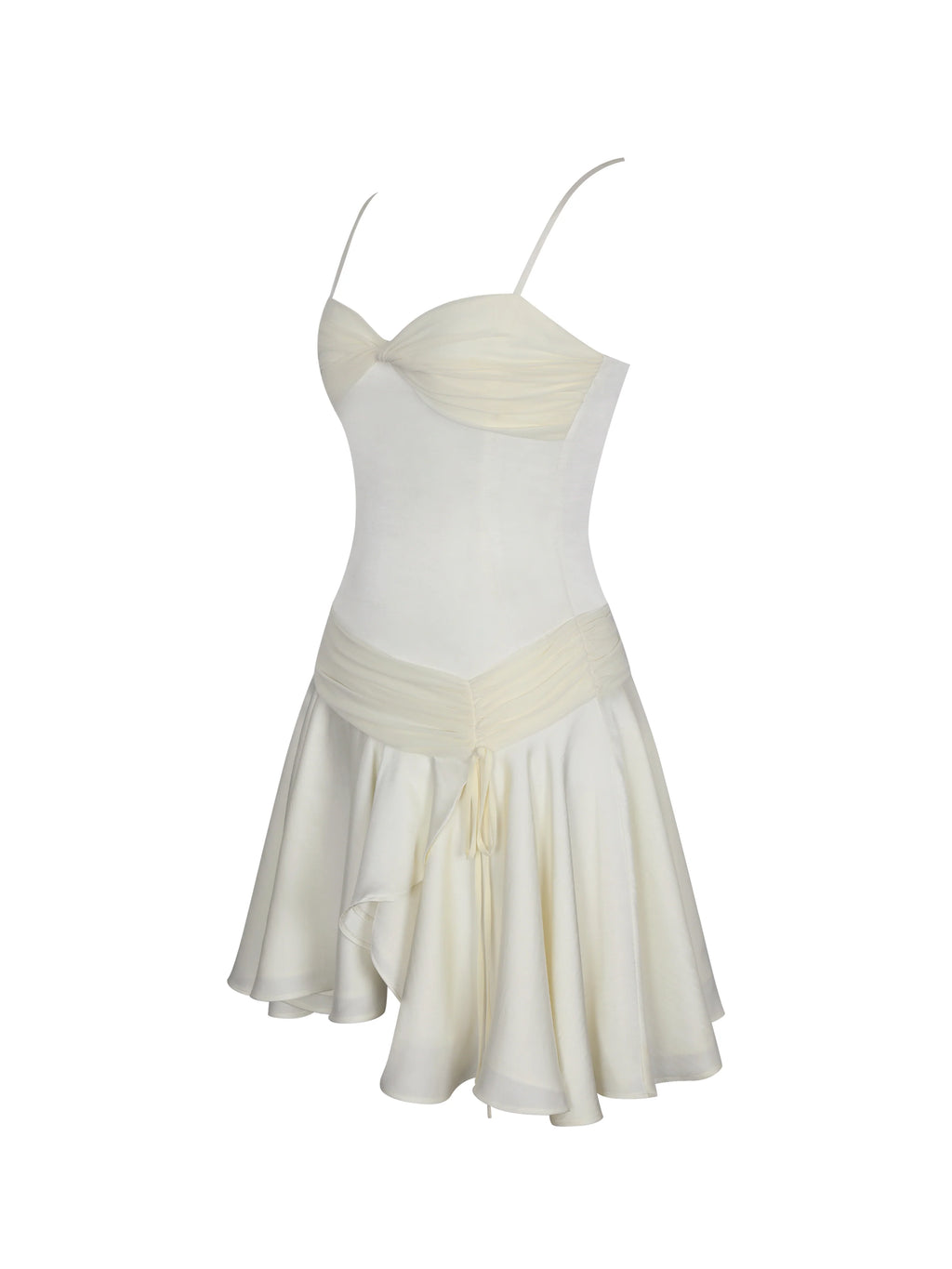 Yvonne Ivory Satin Asymmetrical Ruched Mini Dress