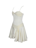 Yvonne Ivory Satin Asymmetrical Ruched Mini Dress