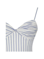 Olea Sky Blue Striped Cotton Poplin Ruched Midi Dress