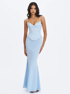 Aurielle Baby Blue Sweetheart Mermaid Peplum Maxi Dress