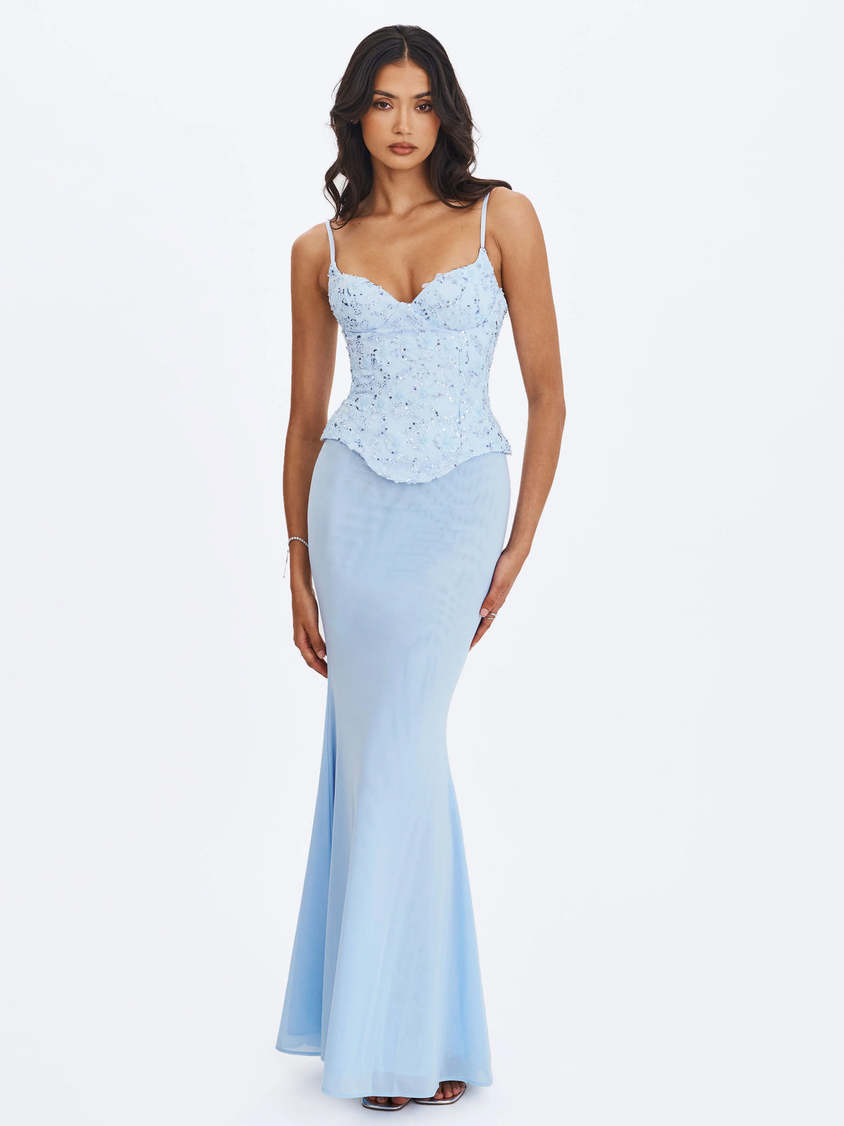 Aurielle Baby Blue Sweetheart Mermaid Peplum Maxi Dress