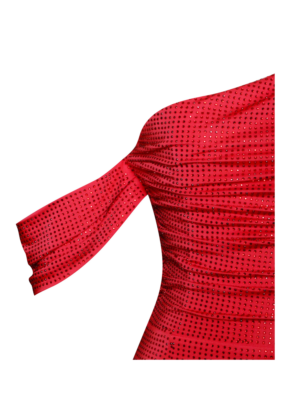Paget Red Mesh Rhinestone Embellished High Slit Gown Archive Sale