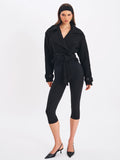 Dara Black Wool Blend Cropped Double Breasted Belted Coat