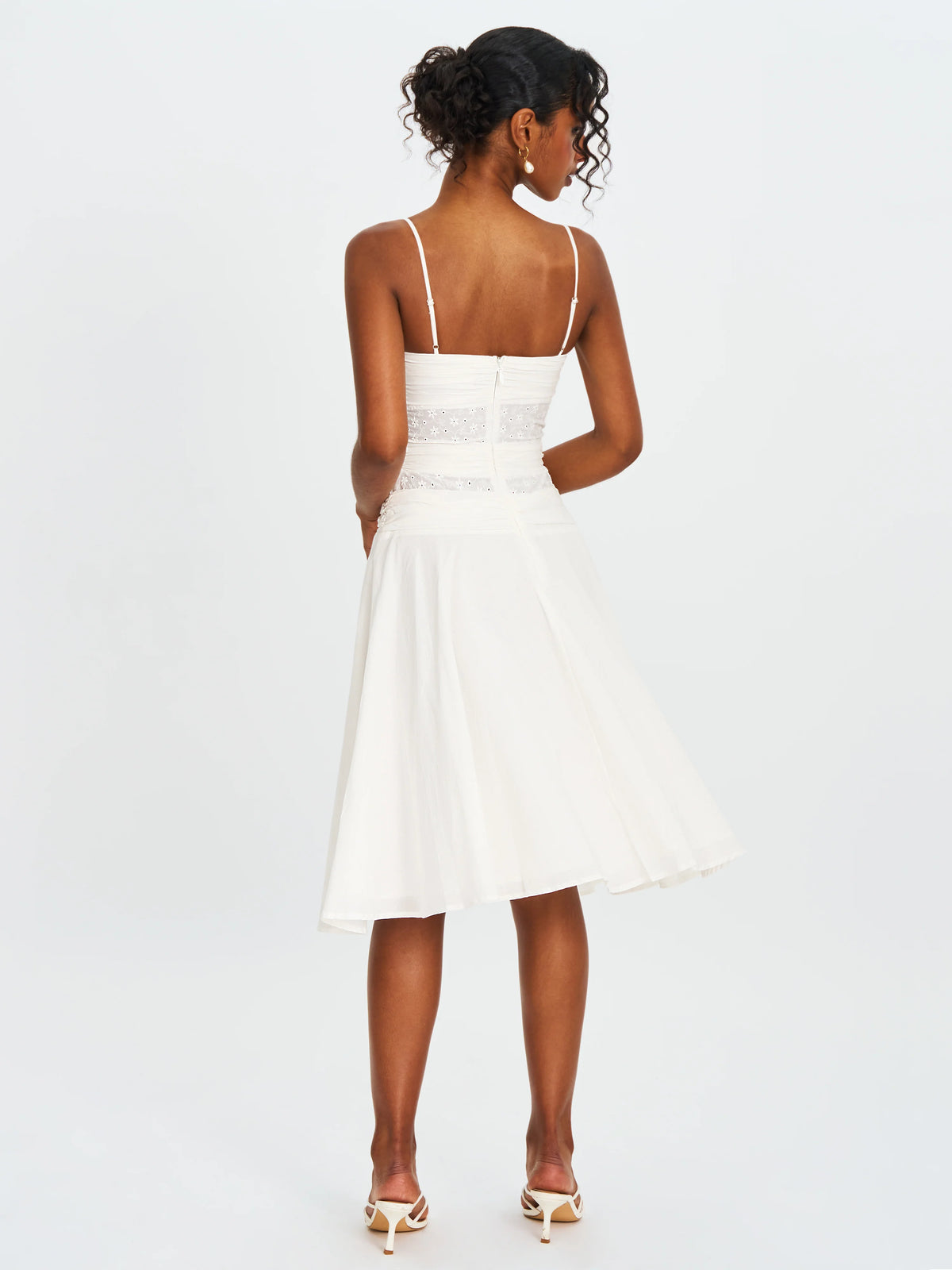Maelis White Cotton Eyelet Drop Waist Midi Dress