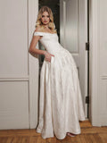 Tinsley White Jacquard Bardot Wedding Gown