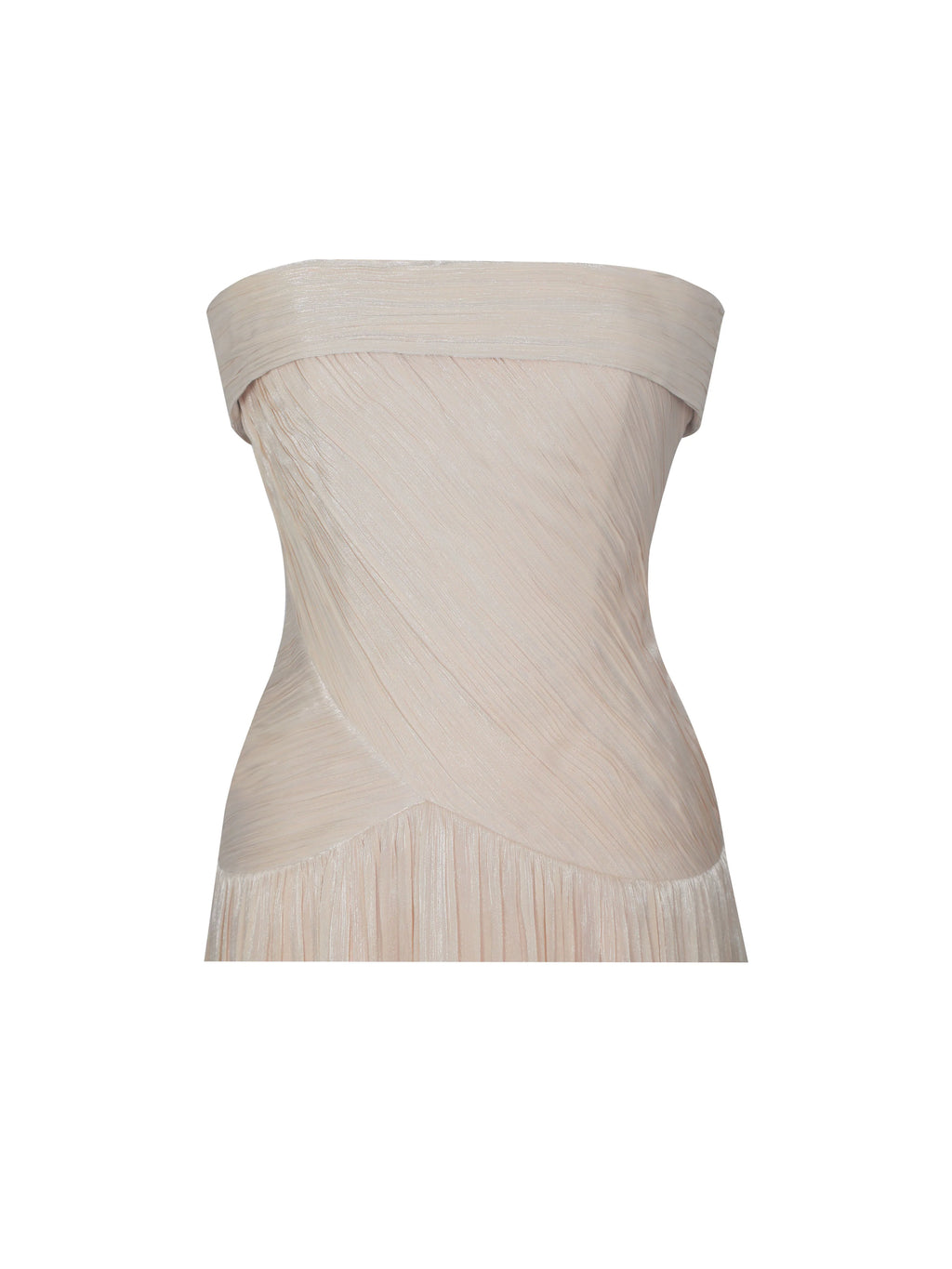 Olivine Light Beige Crystal Organza Strapless Maxi Dress