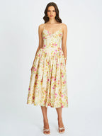 Jacinda Yellow Floral Print Linen Midi Dress