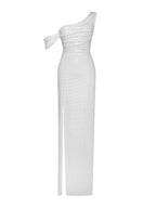 Paget White Mesh Rhinestone Embellished High Slit Gown Archive Sale