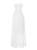 Umay White Drop Waist Satin Corset Bridal Gown