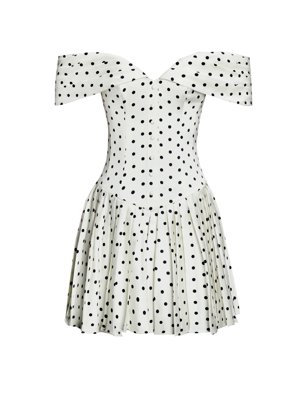 Edeline Polka Dot Off shoulder Pleated Mini Dress