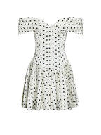 Edeline Polka Dot Off shoulder Pleated Mini Dress