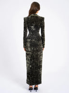 Willow Green Glossy Velvet High Slit Blazer Gown Archive Sale