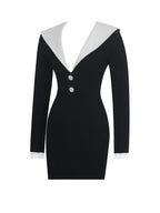 Heather Black Collared Decorative Button Front Mini Dress