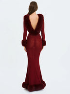 Mellie Burgundy Regular Length Rhinestone Mesh Low Back Mermaid Gown